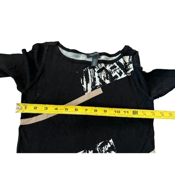 White House Black Market Top Womens XS Black White Knitted 3/4 Sleeves Boat Neck - Picture 5 of 6